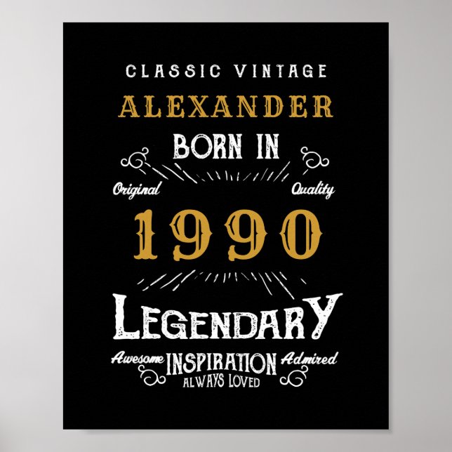 Personalised Birthday Add Your Name 1990 Legendary Poster (Front)