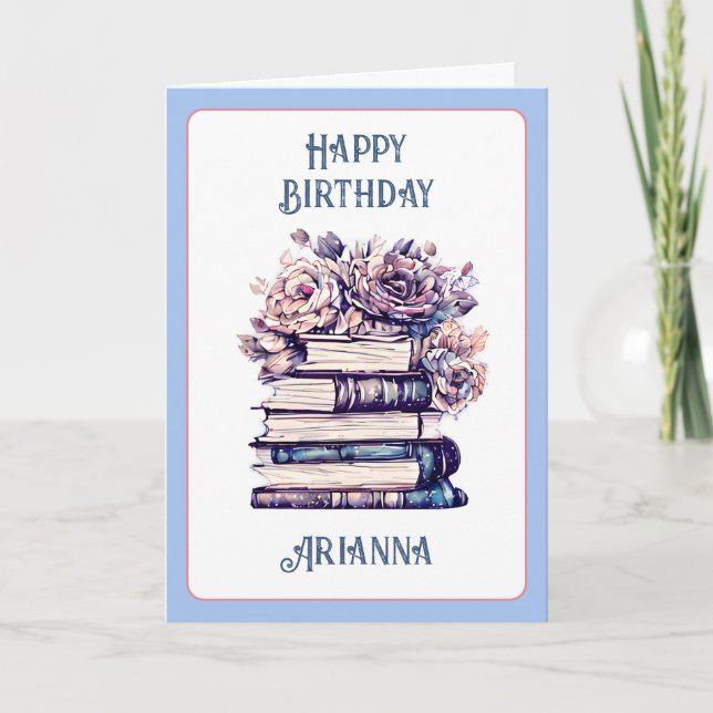 Personalised Birthday Antique Books and Roses   Card (Front)