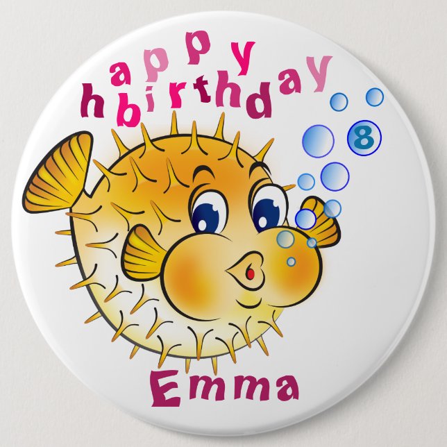Personalised Birthday Badge - Puffer-Fish 8 (Front)
