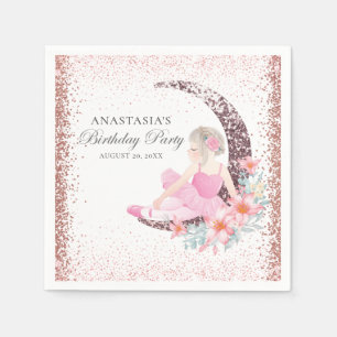 Personalised Birthday Ballerina Moon Glitter  Napkin