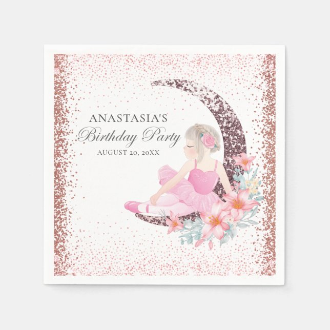 Personalised Birthday Ballerina Moon Glitter  Napkin (Front)