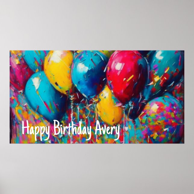 Personalised Birthday Banner | Colourful Balloons Poster (Front)