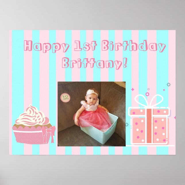 Personalised Birthday Banner for 1st Birthday Girl Poster (Front)
