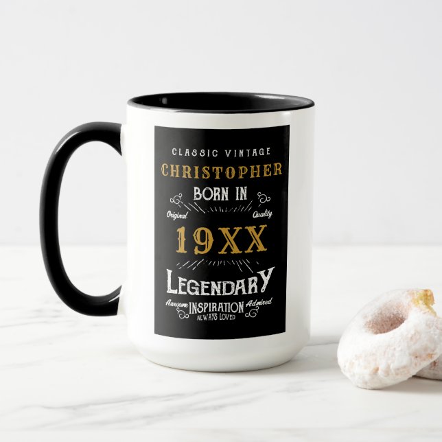 Personalised Birthday Best Dad Ever Legendary Gold Mug (With Donut)