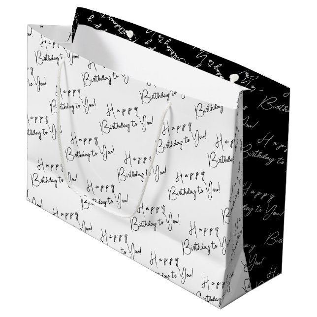 Personalised Birthday Black and White Typography  Large Gift Bag (Front Angled)