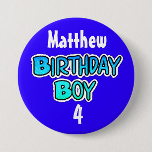 Personalised Birthday Boy Blue and Black Button