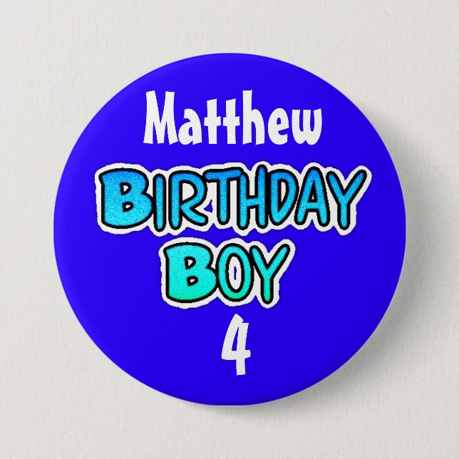 Personalised Birthday Boy Blue and Black Button (Front)
