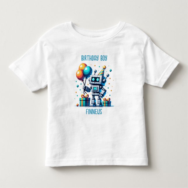 Personalised Birthday Boy Pixel Robot  Toddler T-Shirt (Front)