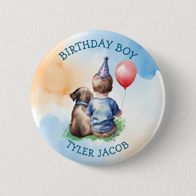 Personalised Birthday Boy | Puppy and Baby 6 Cm Round Badge (Front)