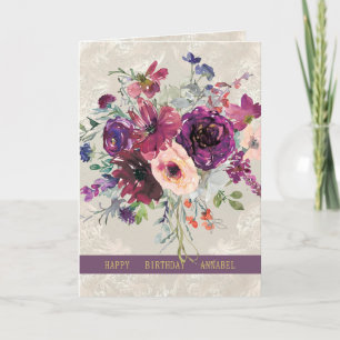 Personalised Birthday burgundy & peach roses Card