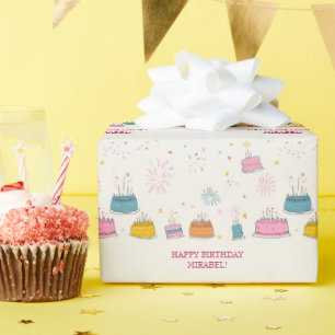 Personalised Birthday Cakes W/Confetti & Fireworks Wrapping Paper