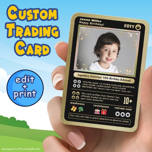 Personalised Birthday Card Birthday Trading Card (Personalized Birthday Card, Editable Birthday Trading Card Template and Print, Custom Cartoon Card)