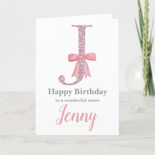 Personalised Birthday Card for Her - Letter J
