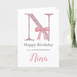 Personalised Birthday Card for Her - Letter N