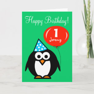 Personalised Birthday card Penguin with balloon
