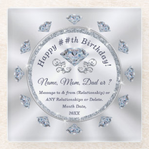Personalised Birthday Coasters, Elegant Diamond Glass Coaster