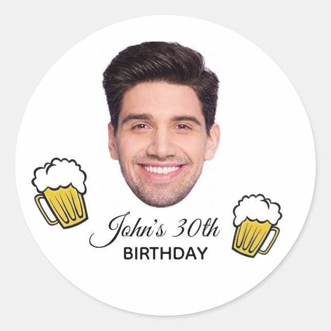 Personalised Birthday Custom Face & Age Tattoo  Classic Round Sticker (Front)