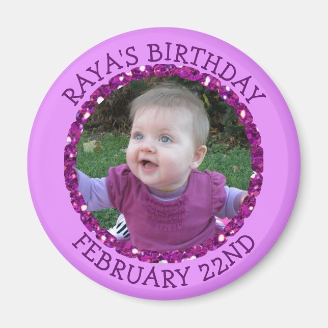 Personalised Birthday Date Reminds Purple Magnet (Front)