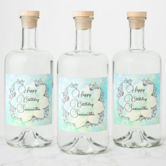 Personalised Birthday Dreamy Pastels Lotus Flower Liquor Bottle Label