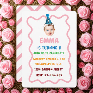 Personalised Birthday Face Kids, Baby 1st Birthday Invitation
