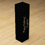 Personalised Birthday Faux Gold Black Chequered Wine Box<br><div class="desc">Create your own custom, personalised, classy, beautiful elegant faux gold typography / script, cool black and grey chequered pattern, birthday wine / champagne gift box, with your personalised birthday wishes on the front and your custom note / message at the back. Made with sturdy 24 pt. cardstock, this wine box...</div>