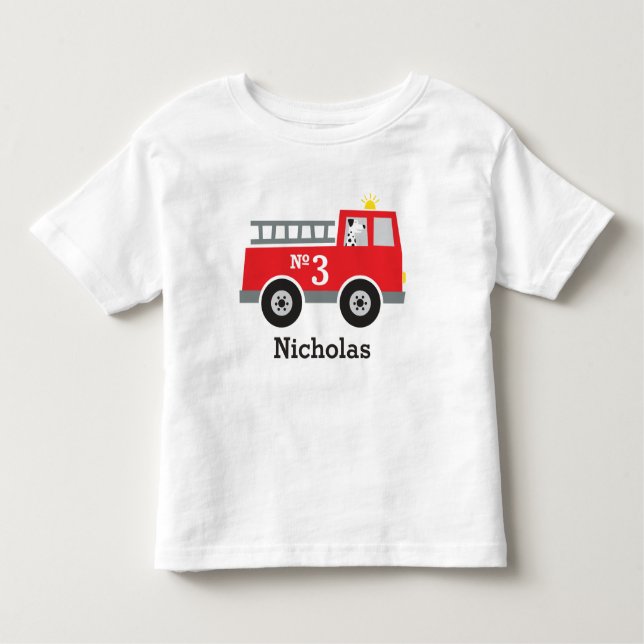 Personalised Birthday Fire Truck Toddler T-Shirt (Front)