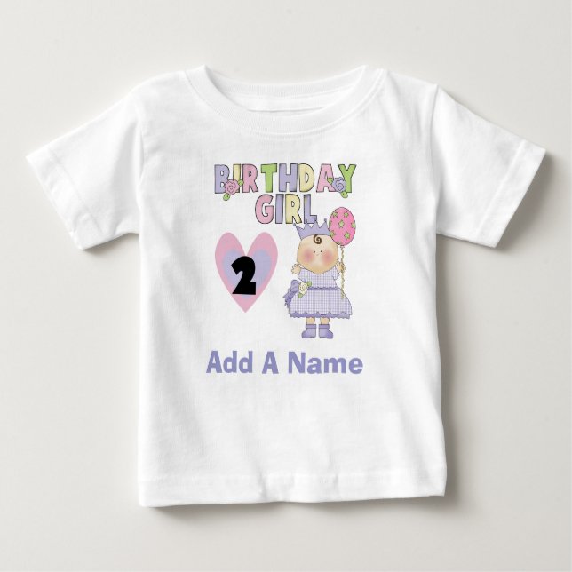 Personalised Birthday Girl 2nd Birthday Tshirt (Front)