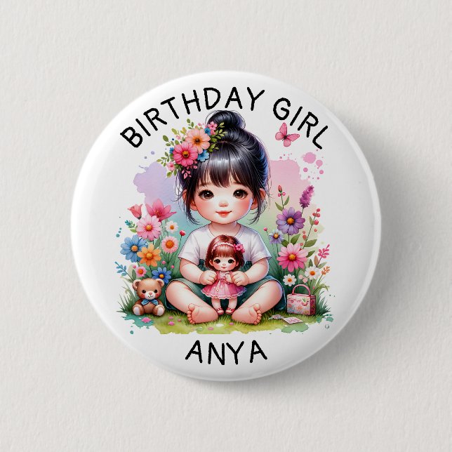 Personalised Birthday Girl  6 Cm Round Badge (Front)
