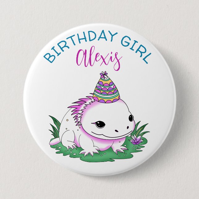 Personalised Birthday Girl Axolotl Themed 7.5 Cm Round Badge (Front)