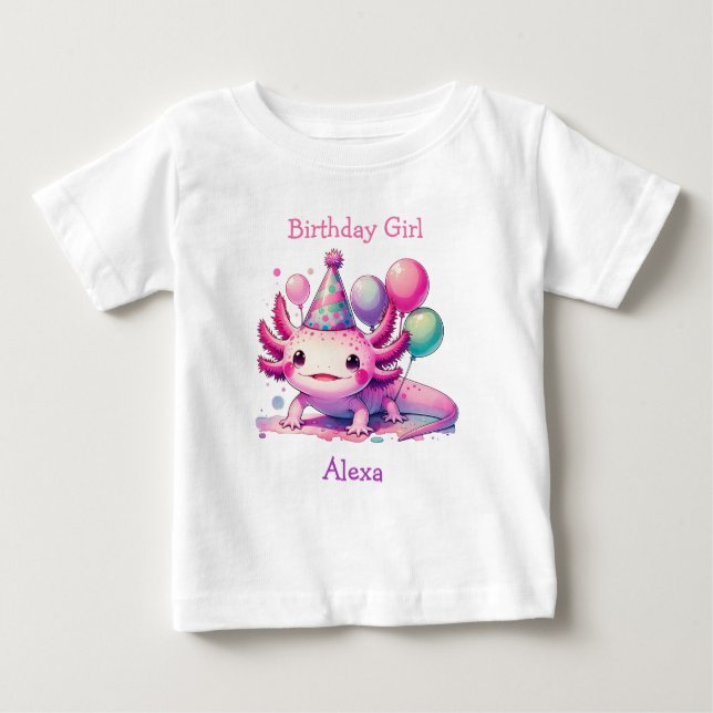 Personalised Birthday Girl | Axolotl Themed Baby T-Shirt (Front)