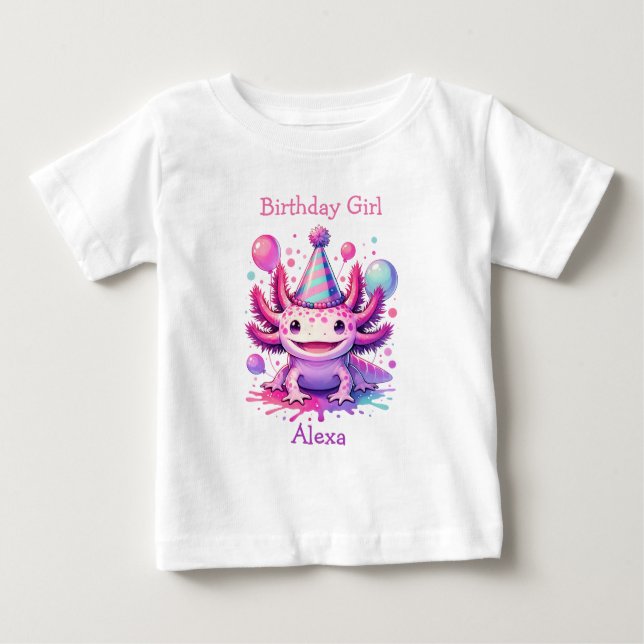 Personalised Birthday Girl | Axolotl Themed Baby T-Shirt (Front)