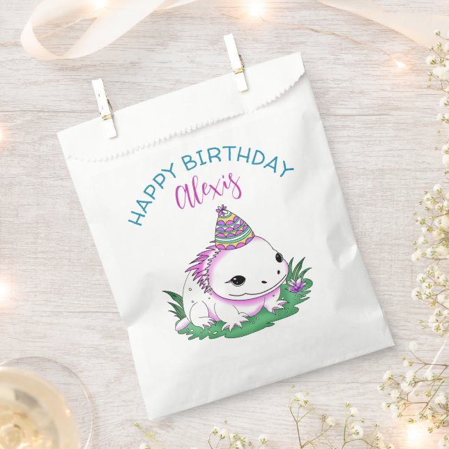 Personalised Birthday Girl Axolotl Themed Favour Bag (Clipped)