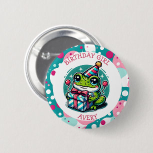 Personalised Birthday Girl Frog Themed 6 Cm Round Badge