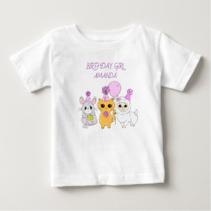Personalised Birthday Girl LLama, Kitten and Mouse Baby T-Shirt