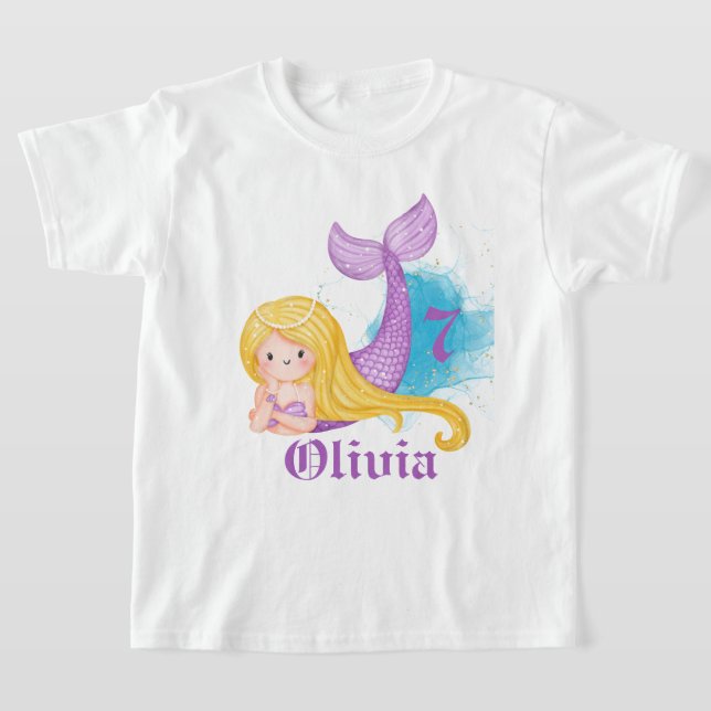 Personalised Birthday Girl Mermaid T-Shirt (Laydown)