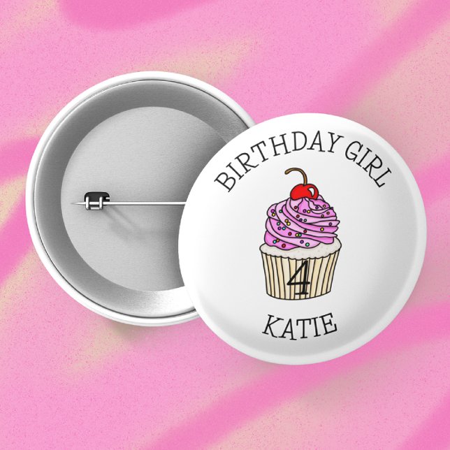 Personalised Birthday Girl | Name and Age 6 Cm Round Badge (Creator Uploaded)