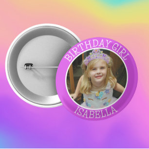 Personalised Birthday Girl Name and Photo 6 Cm Round Badge