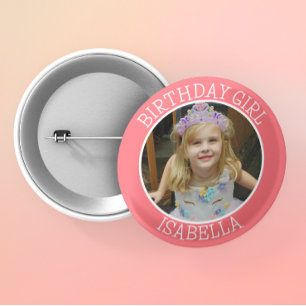 Personalised Birthday Girl   Name and Photo 6 Cm Round Badge
