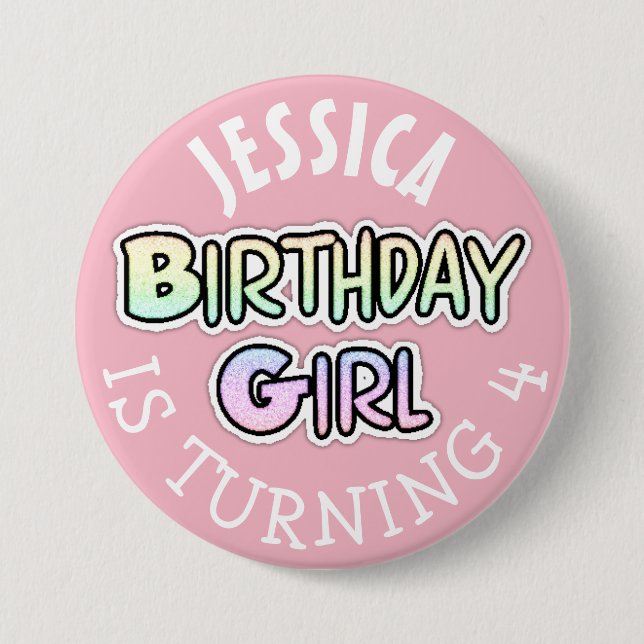 Personalised Birthday girl pink  Button (Front)
