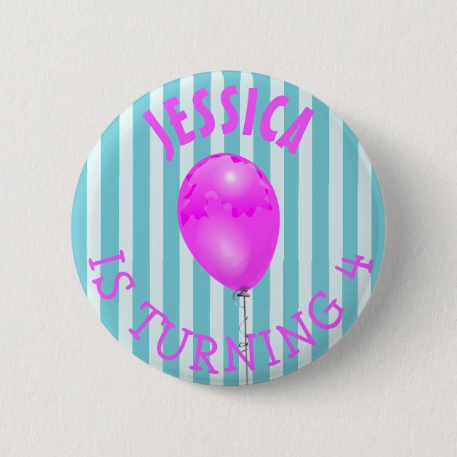 Personalised Birthday girl Purple and Teal Button (Front)