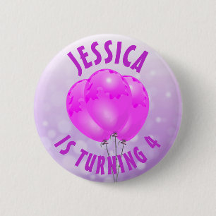 Personalised Birthday girl Purple and Teal Button
