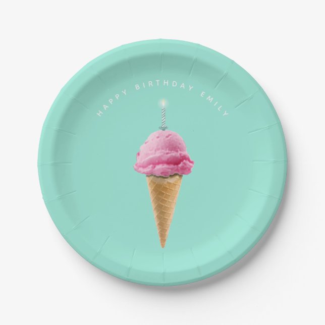 Personalised Birthday Ice Cream and Cake Paper Plate (Front)