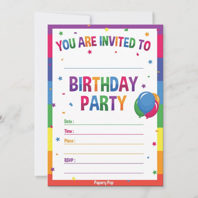 Personalised Birthday Invitation Templates:  (Front)
