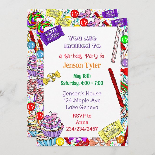 Personalised Birthday Invitation | Whimsical Candy (Front/Back)