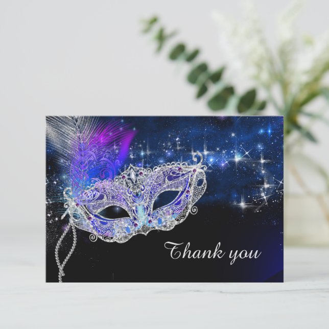 Personalised Birthday Masquerade Party Thank You Card (Standing Front)