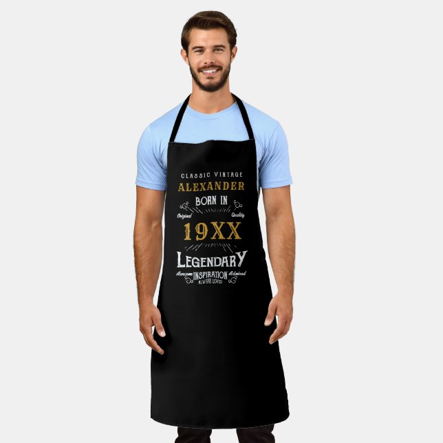 Personalised Birthday Monogram Legendary Dad BBQ Apron (Worn)