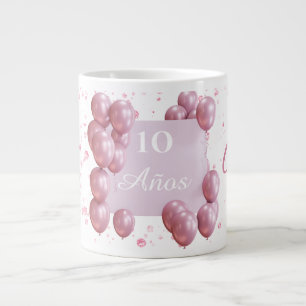 Personalised birthday mug, pink balloons large coffee mug