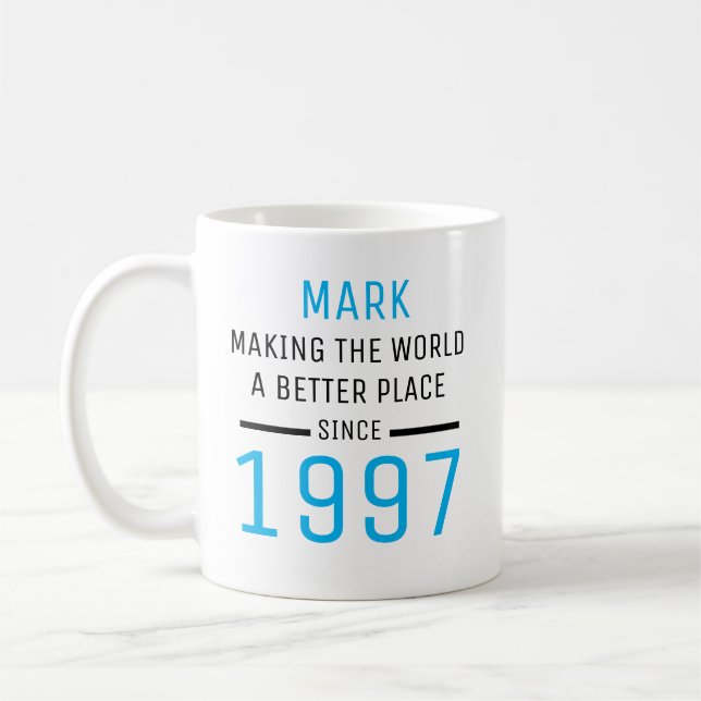 Personalised Birthday Mug with name and year, (Left)