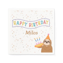 Personalised Birthday Napkins Sloth Party Decor