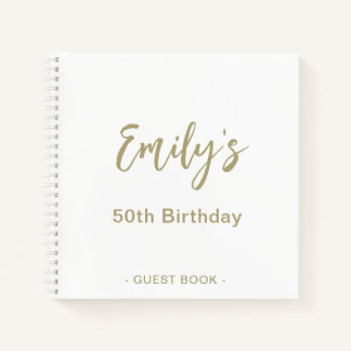 Personalised Birthday Party Guest Book Gold White